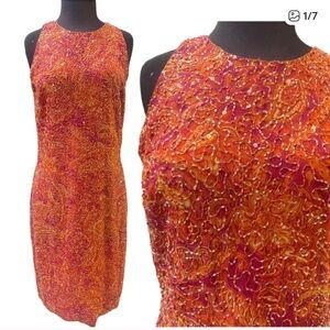 J Kara Vibrant Orange and Red Midi Dress